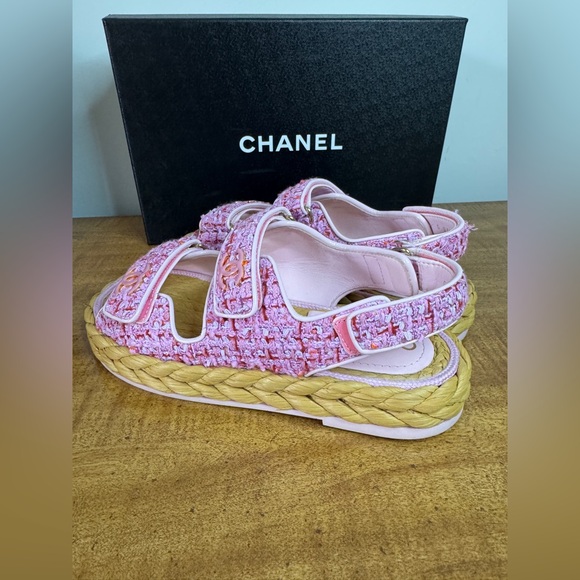 Authentic Chanel Pink Tweed Dad Sandals size 36.5 - Picture 12 of 16